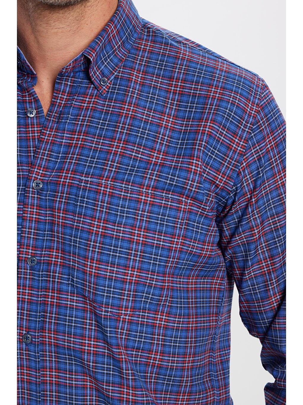 Karışık Erkek Regular Fit Klasik Kesim Pamuklu Tek Cepli Kareli Düğmeli Yaka Gömlek-2