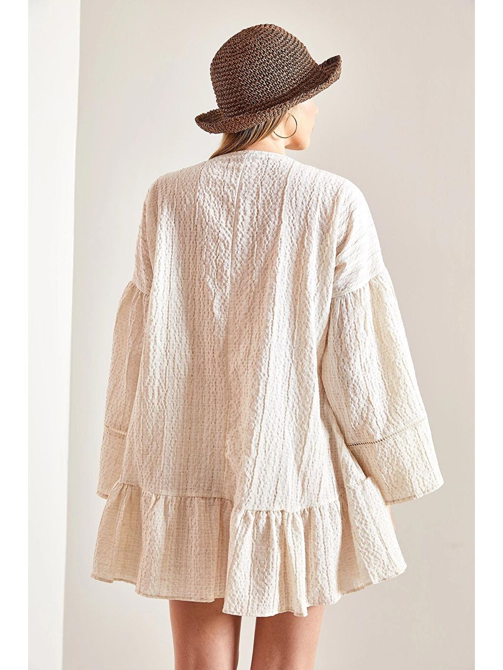 Bej Kadın Boncuk Detaylı Elbise-1