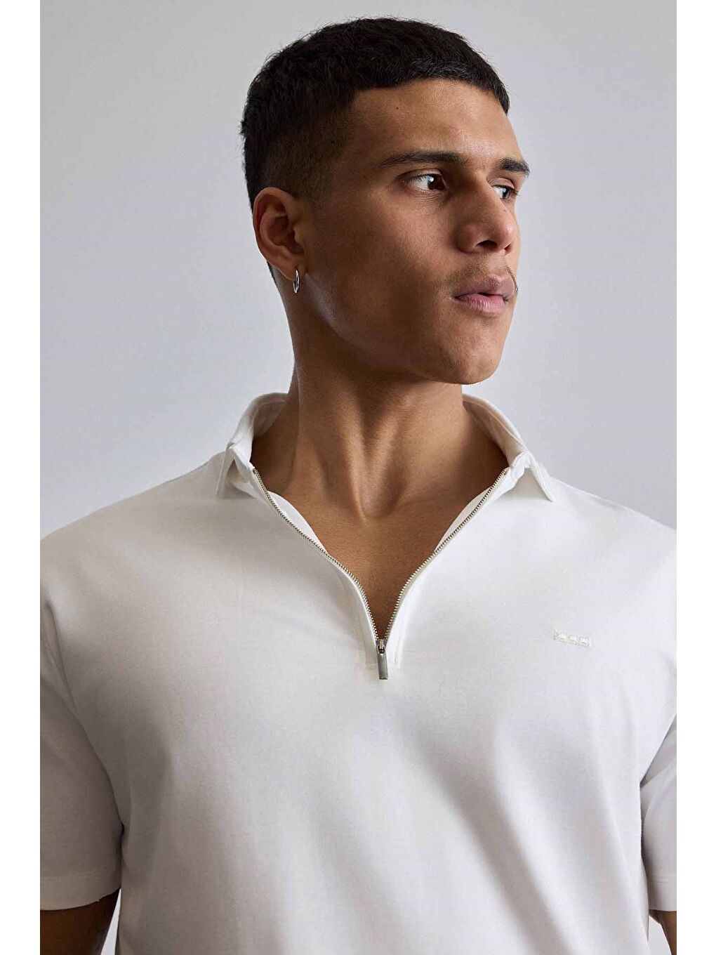 Erkek Slim Fit Yarım Fermuarlı Basic Polo Yaka T-Shirt Beyaz-3