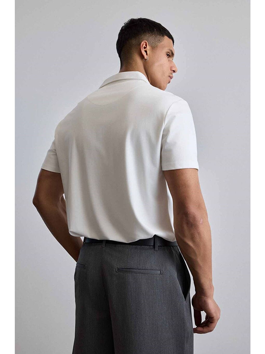 Erkek Slim Fit Yarım Fermuarlı Basic Polo Yaka T-Shirt Beyaz-6