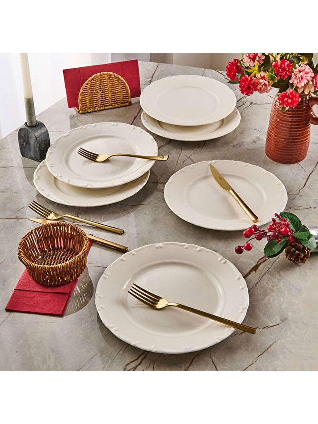 Ekru Liana 6'lı Servis Tabağı - Krem - 25 cm