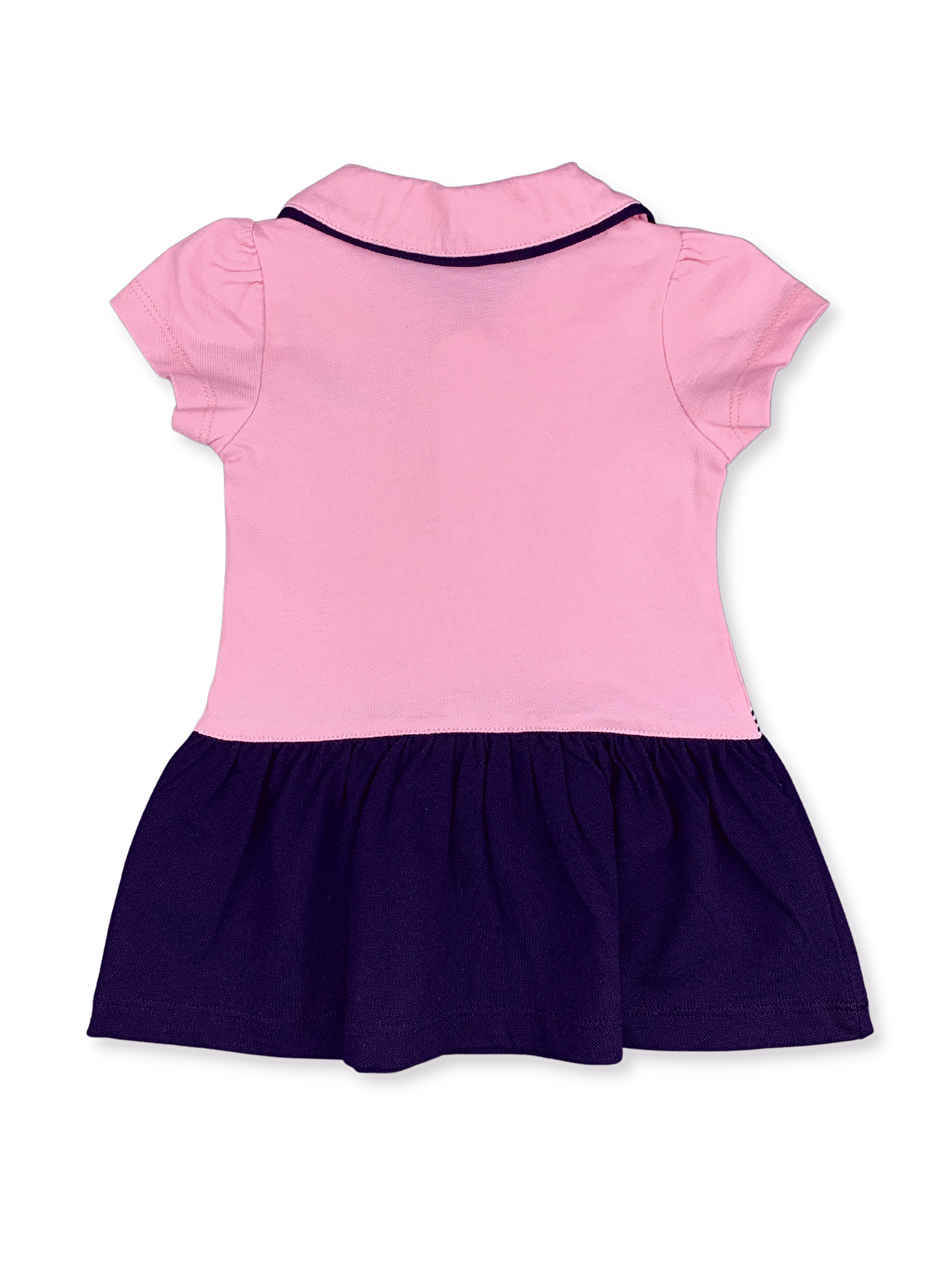 Pembe Bebe Yaka Kısa Kollu Önden Düğmeli Kız Bebek Elbise-1