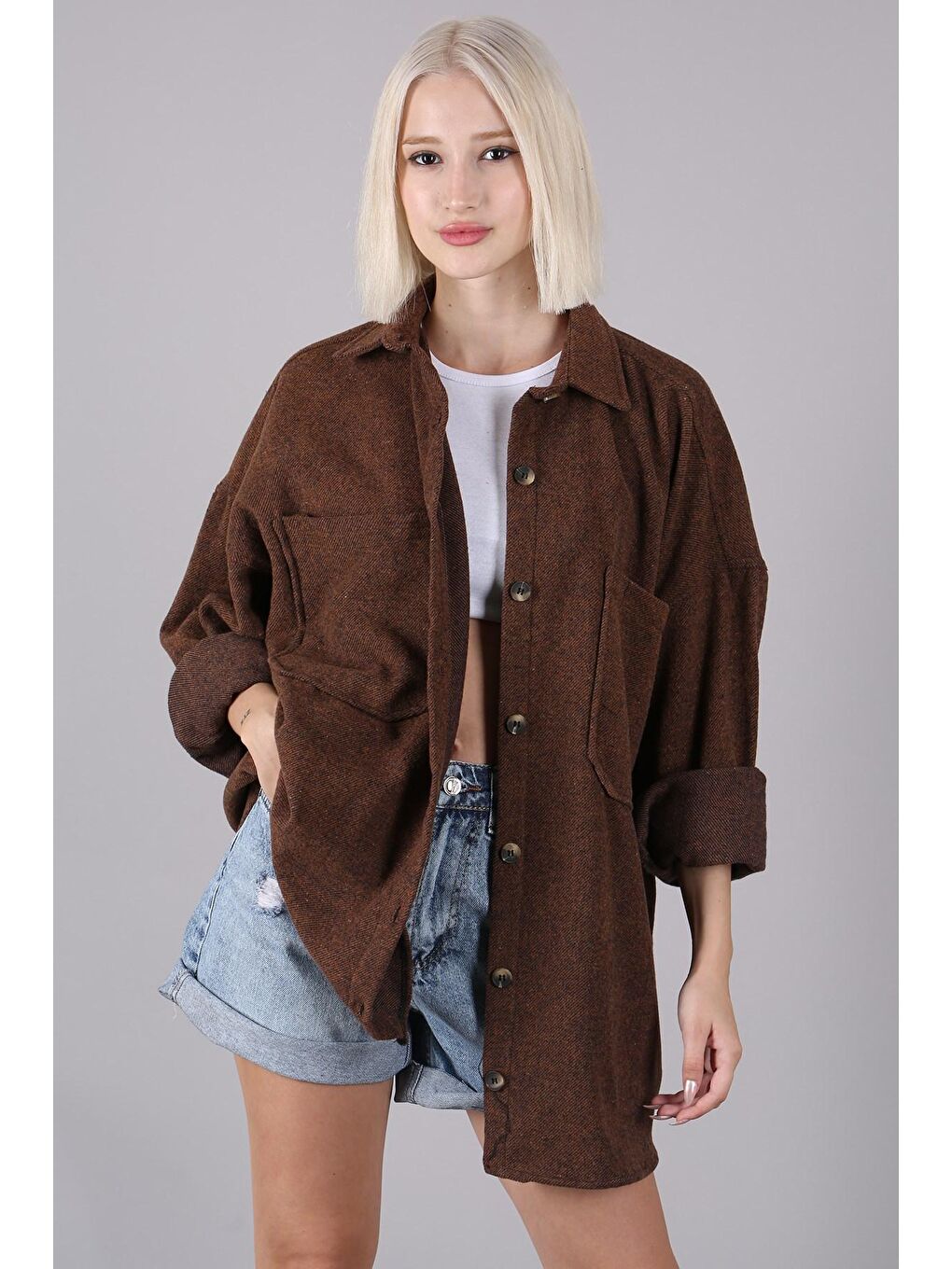 Madmext Deve Tüyü Camel Oversize Gömlek Ceket MG1562 - 1