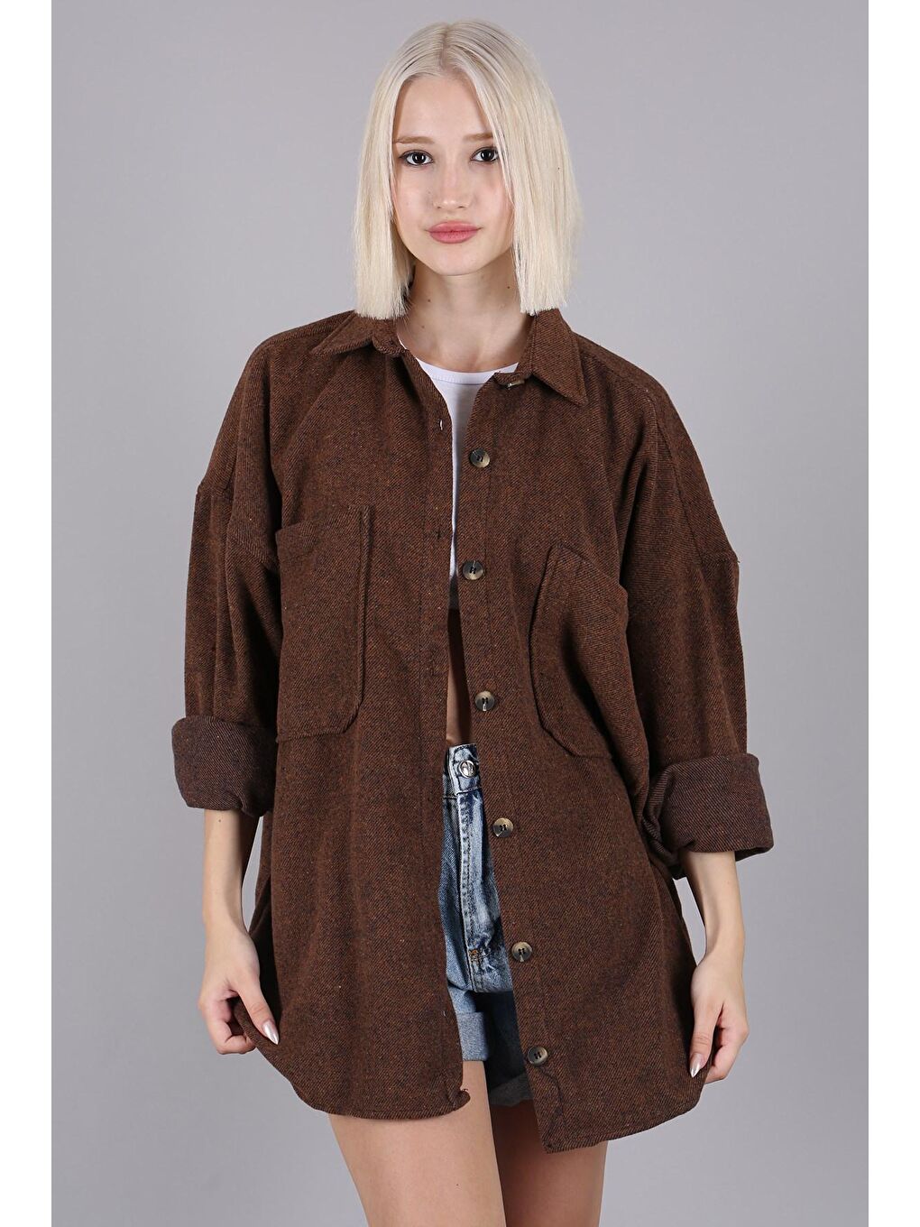 Madmext Deve Tüyü Camel Oversize Gömlek Ceket MG1562 - 2