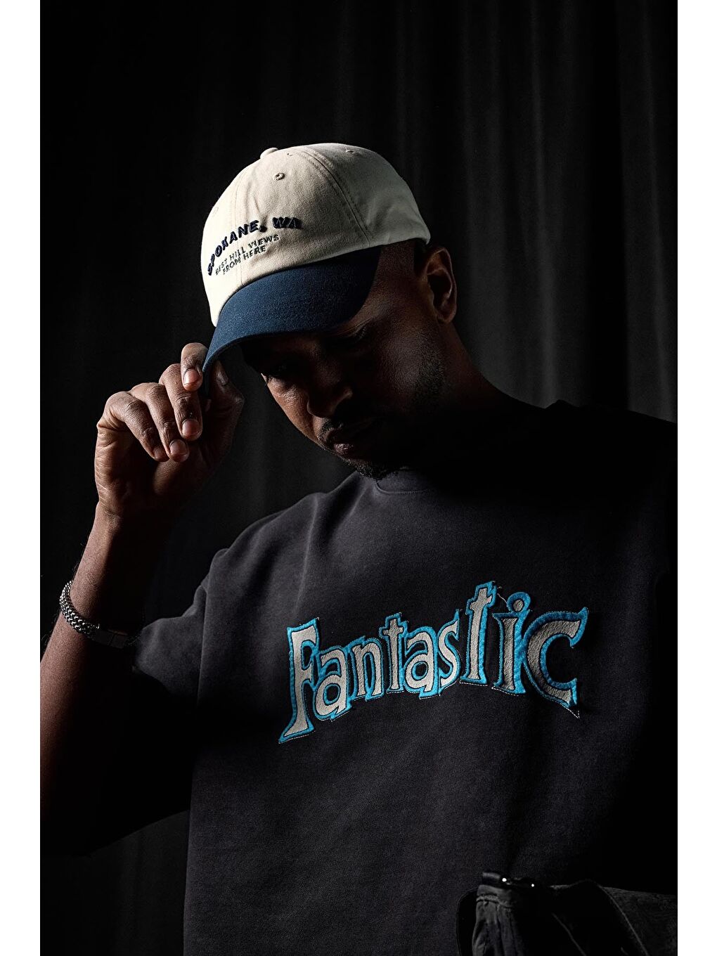 Erkek Oversize Nakışlı Yıkamalı T-Shirt Siyah-4