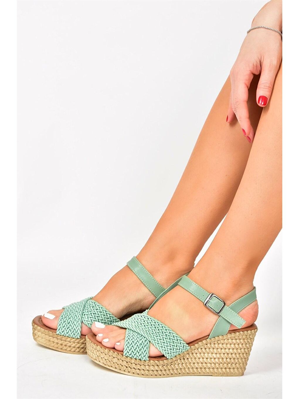 M250060304 Yeşil Dolgu Taban Kadın Ayakkabı-3