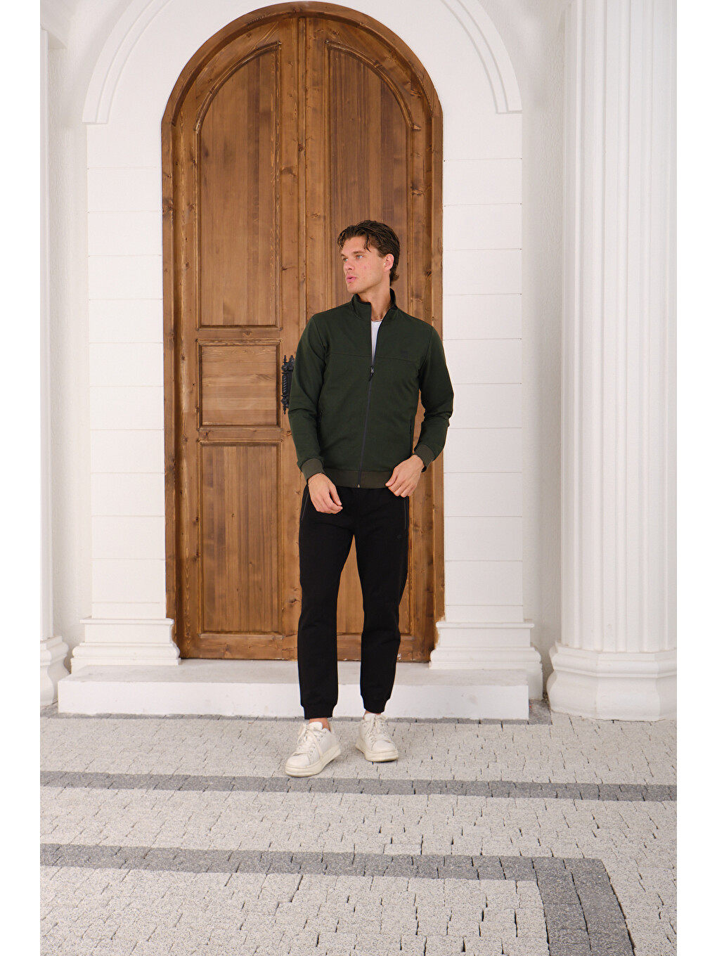 Haki Erkek Luxe Eşofman Takımı Rahat Kalıp Manşetli Minimal Logo-1