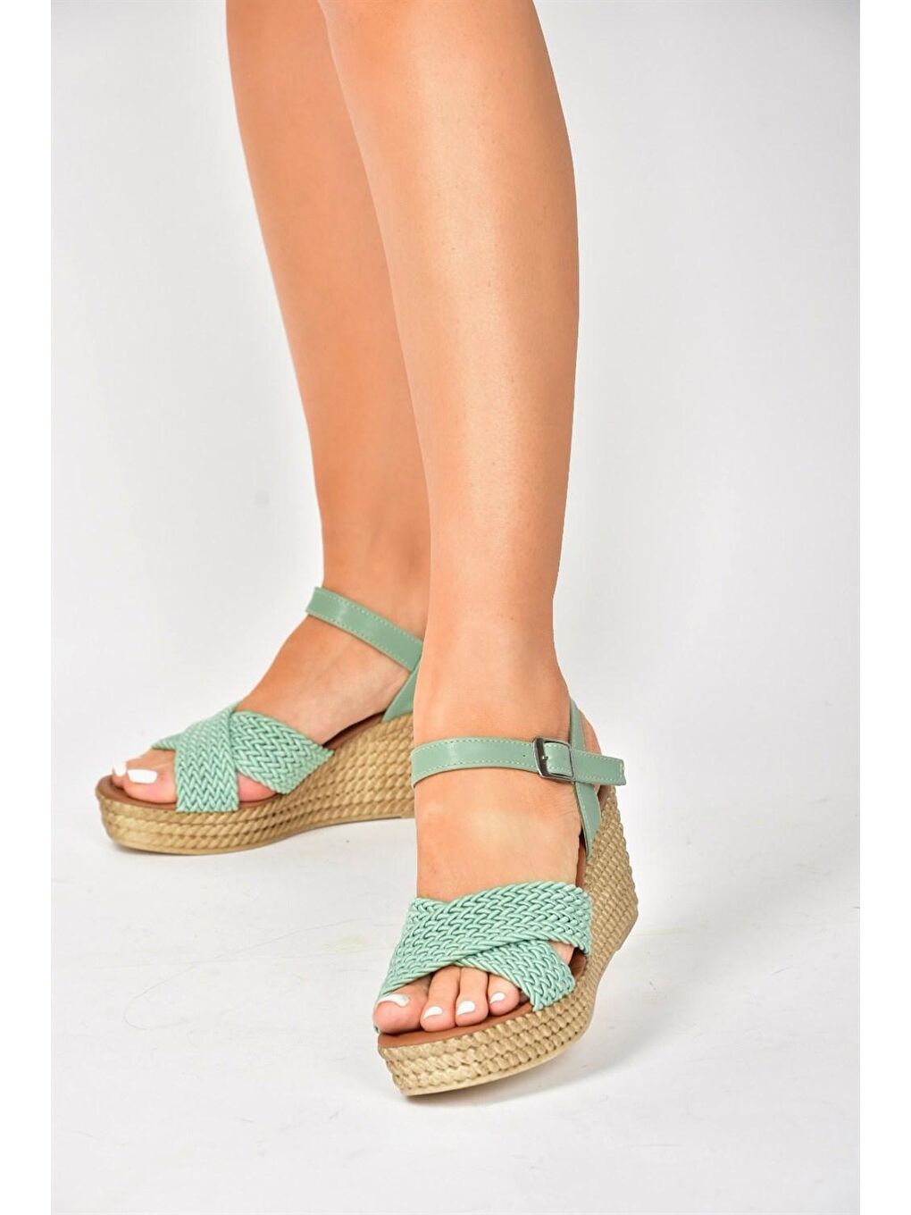 M250060304 Yeşil Dolgu Taban Kadın Ayakkabı-4