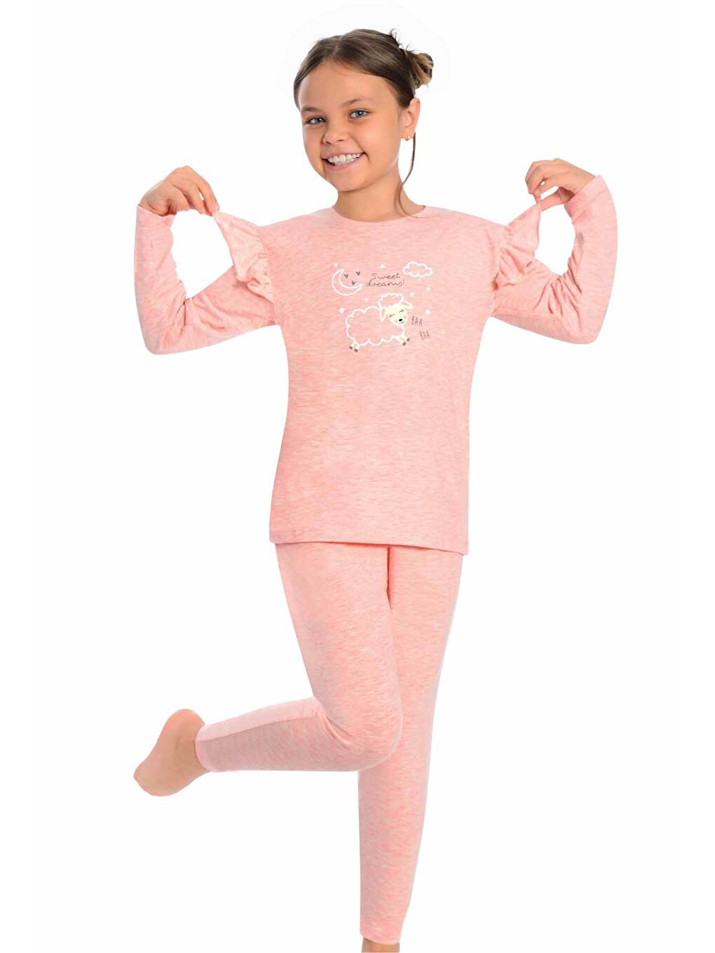Pembe Pamuklu Kız Çocuk Uzun Kollu Pijama Takım