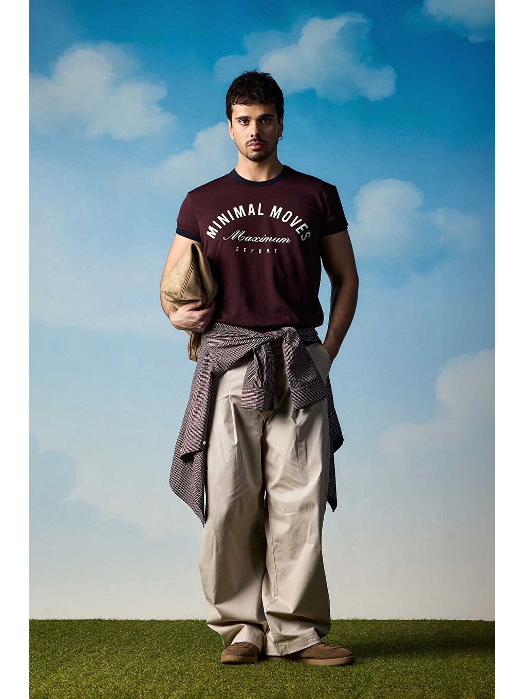 Erkek Regular Fit Kontrast Detaylı T-Shirt Bordo-4