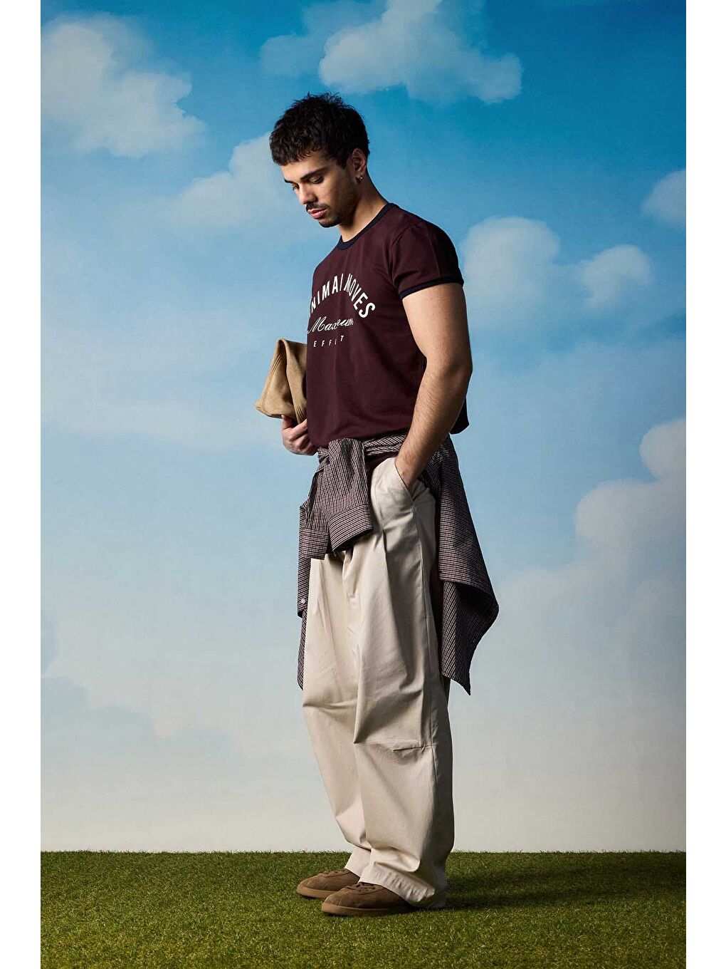 Erkek Regular Fit Kontrast Detaylı T-Shirt Bordo-5