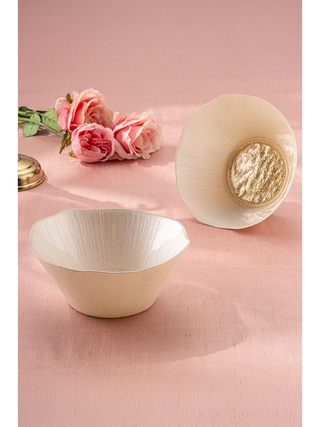 Sarı Golden 2 Parça Cam Konik Kase 21 cm-1