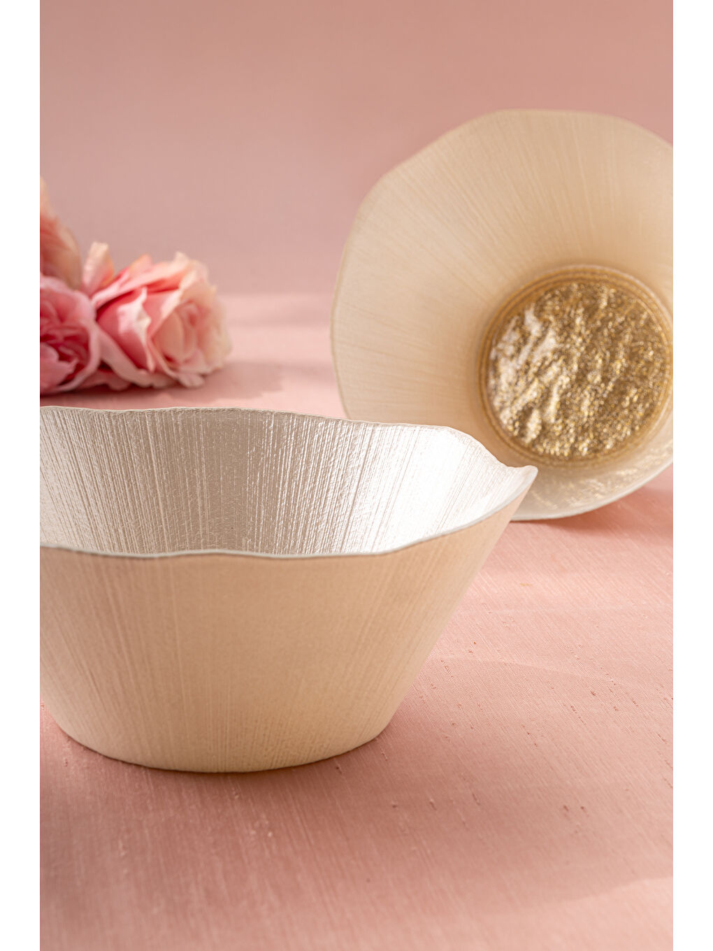 Sarı Golden 2 Parça Cam Konik Kase 21 cm-3