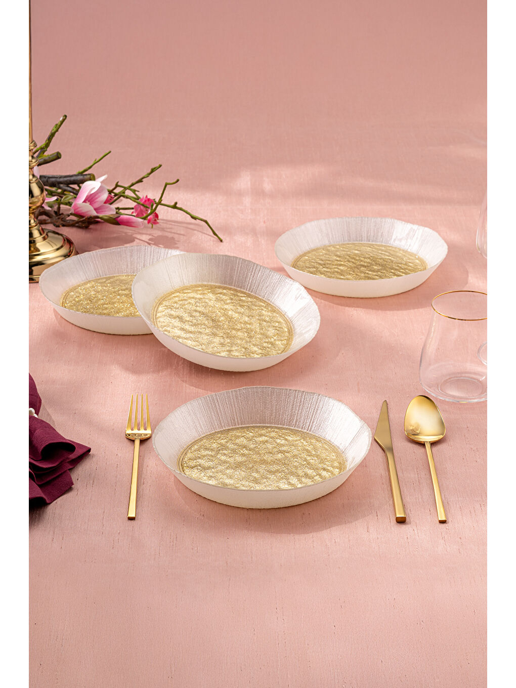 Sarı Golden 4 Parça Cam Dik Kase 21 cm-3