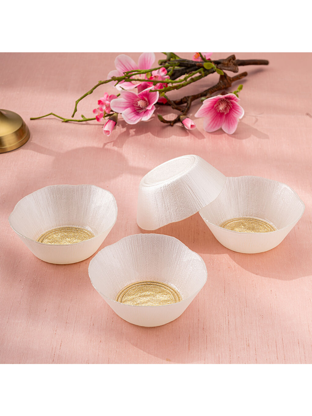 Sarı Golden 4 Parça Cam Konik Kase 13 cm-7