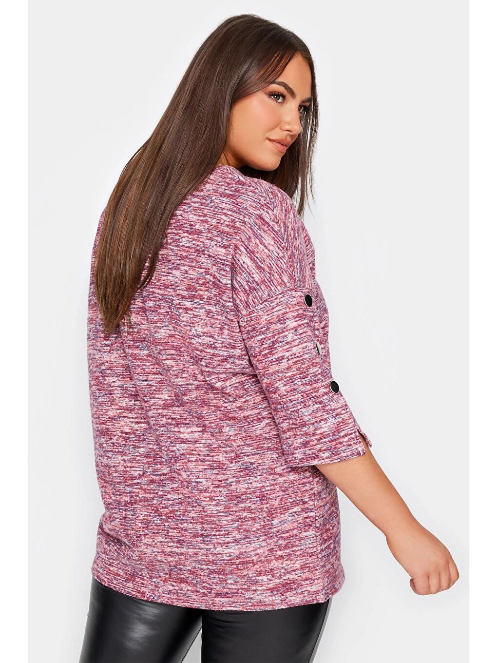 Pembe Büyük Beden Bisiklet Yaka Yarım Kolu Çıtçıtlı Örme Kazak 302626-9