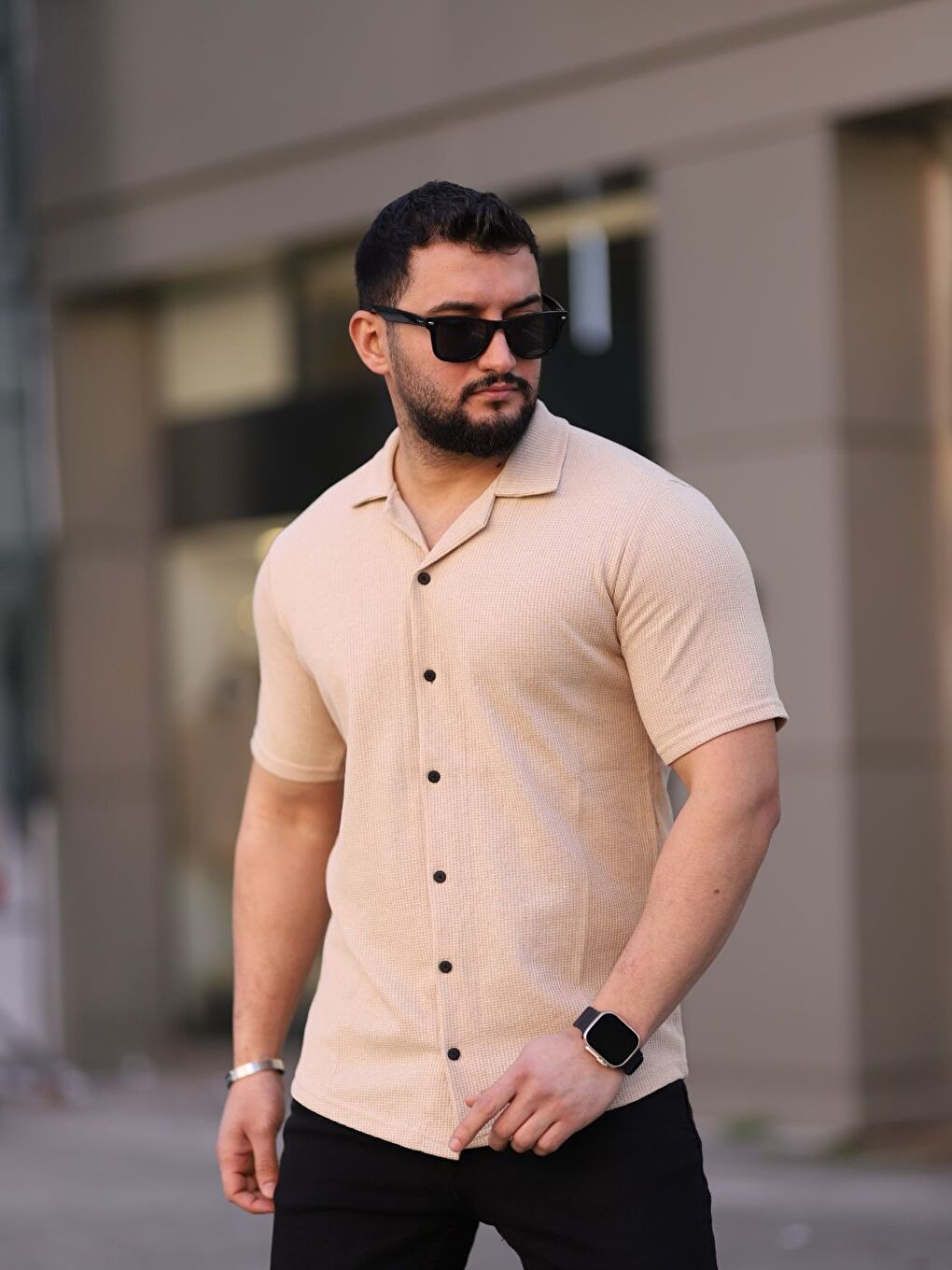 Karışık Erkek Siyah Bordo Bej Örme Kısa Kollu Erkek Gömlek 3'lü Set-3