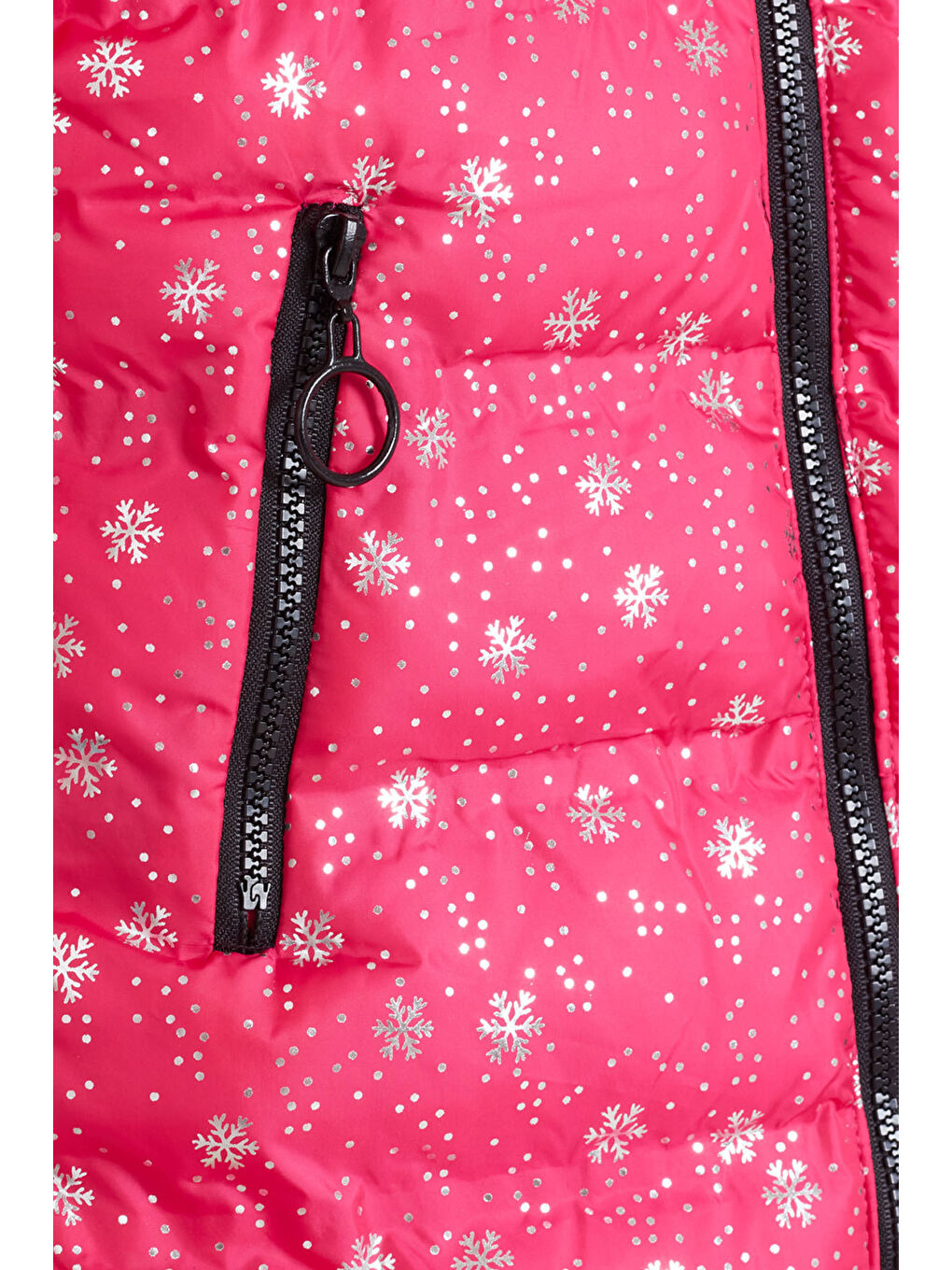 Fuşya Kız Çocuk Mont Kar Desenli Kapüşonlu Şişme Mont 14530-1