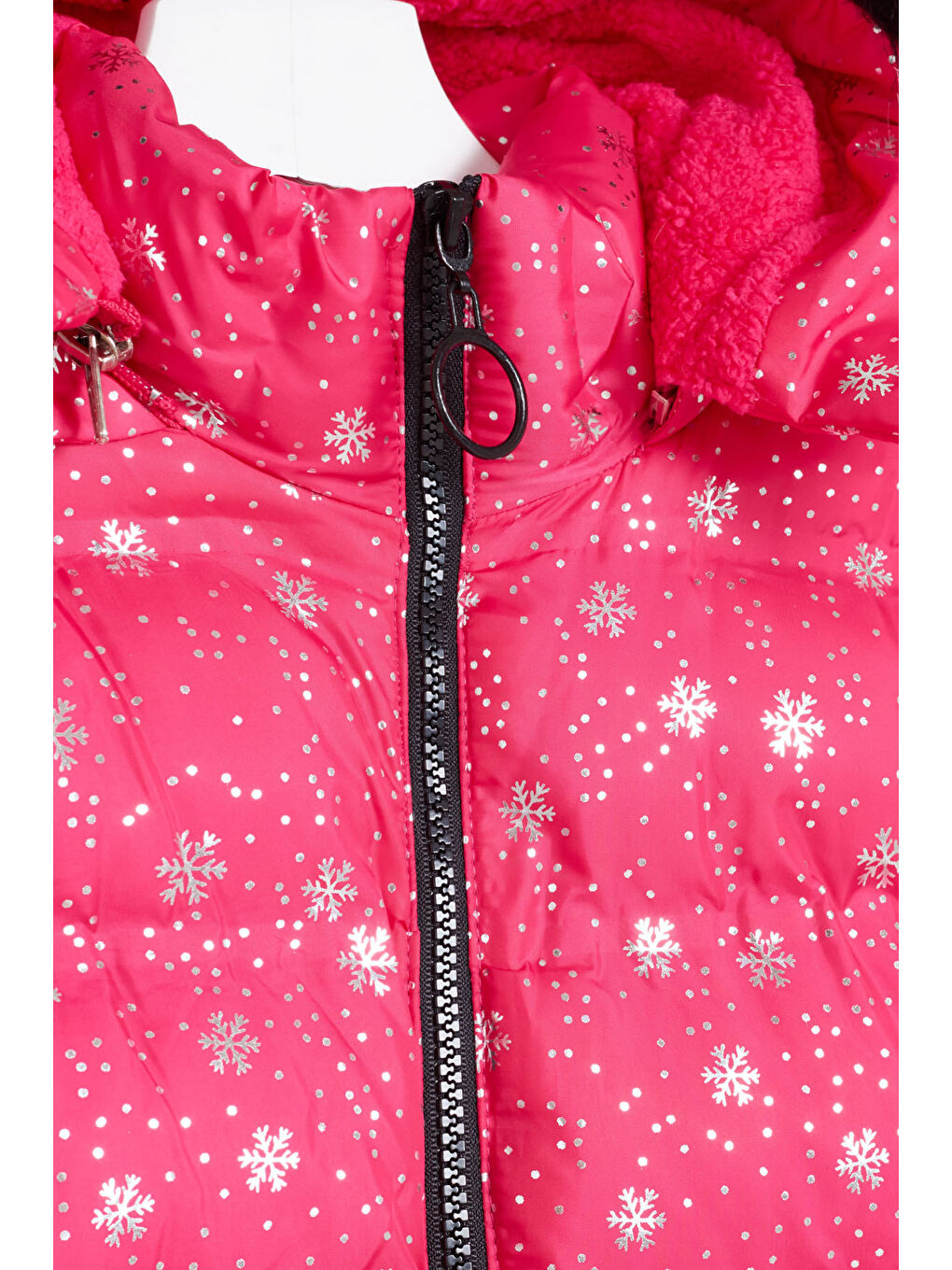 Fuşya Kız Çocuk Mont Kar Desenli Kapüşonlu Şişme Mont 14530-2