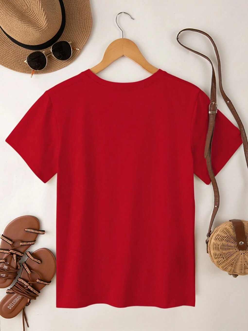 Love Baskılı 2 li Sevgili Kombini Set Oversize Erkek Kısa Kollu Tişört Kırmızı-1