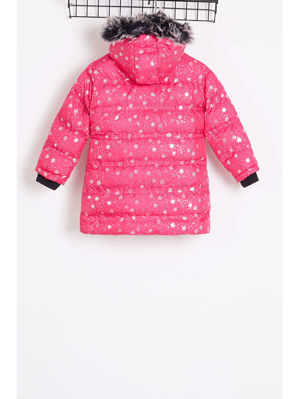 Fuşya Kız Çocuk Mont Kar Desenli Kapüşonlu Şişme Mont 14530-3