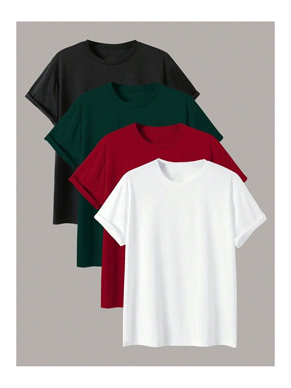 Karışık 4'lü Paket Düz Oversize Erkek Kısa Kollu Tişört Siyah Nefti Kırmızı Beyaz