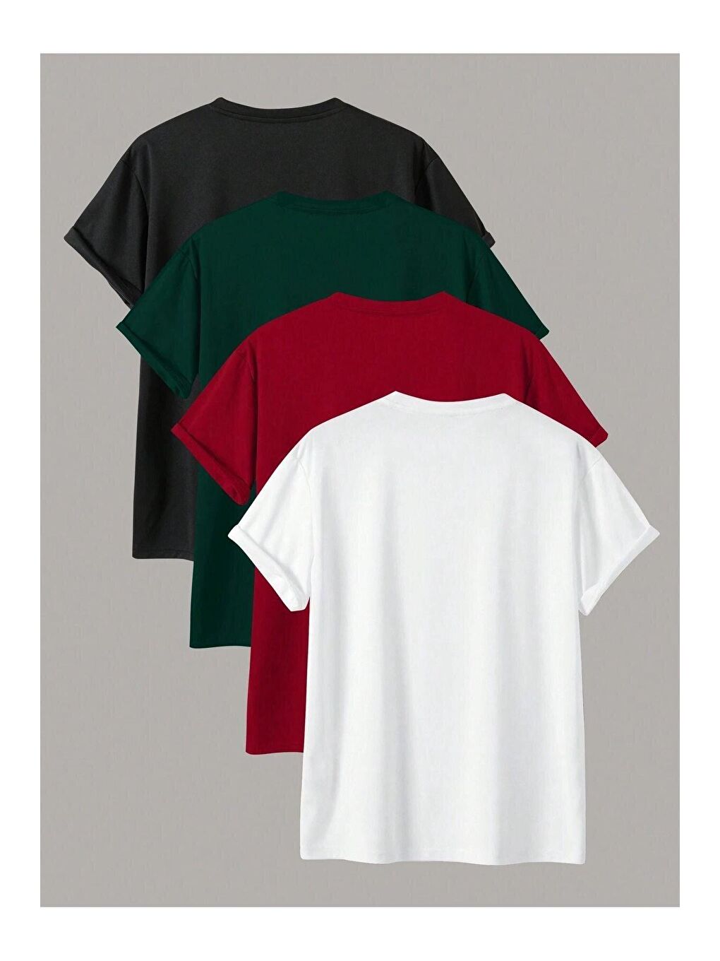 Karışık 4'lü Paket Düz Oversize Erkek Kısa Kollu Tişört Siyah Nefti Kırmızı Beyaz-1