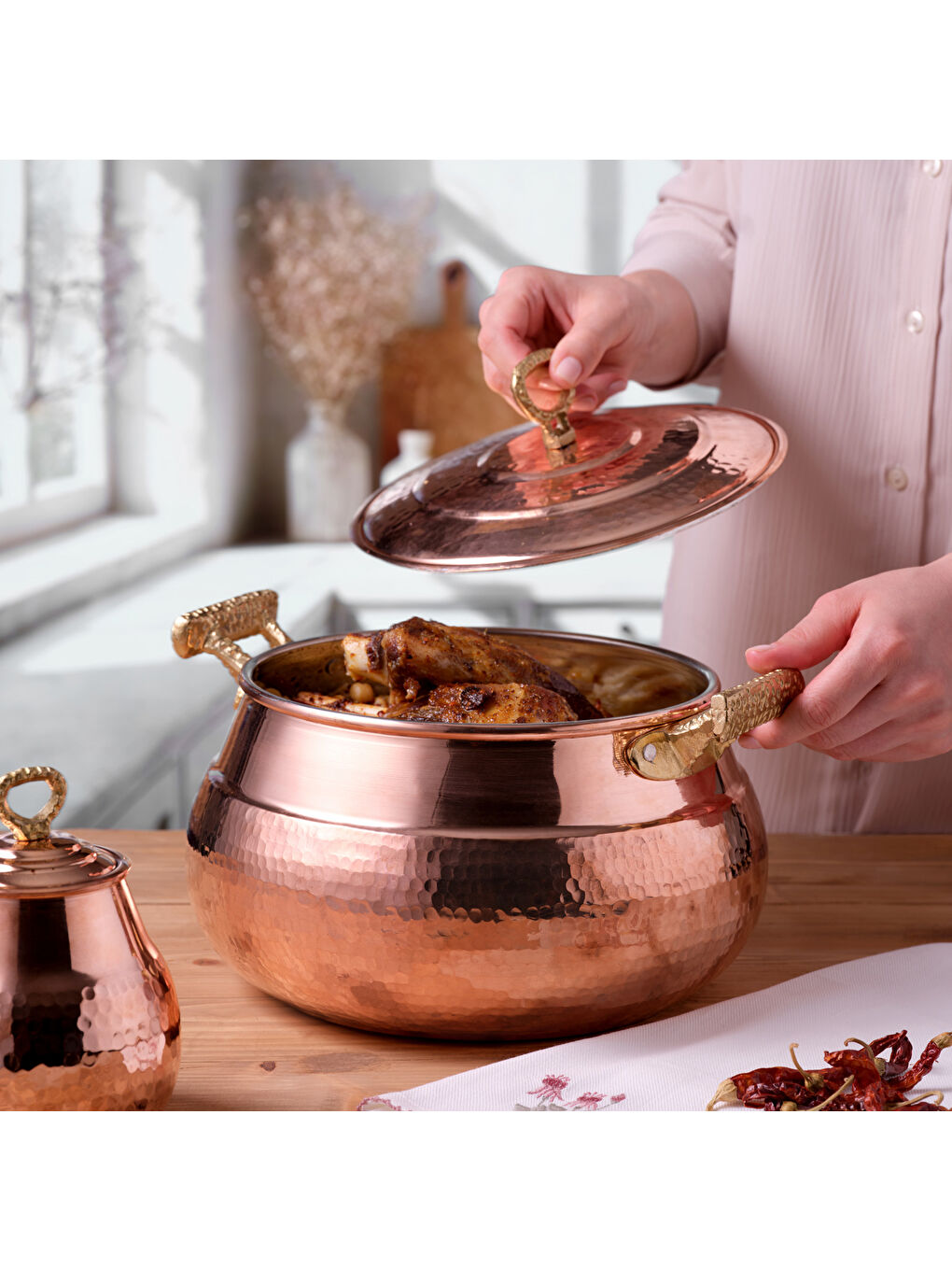 Turuncu Göbeklitepe Bakır Güveç Tencere 22 cm-6