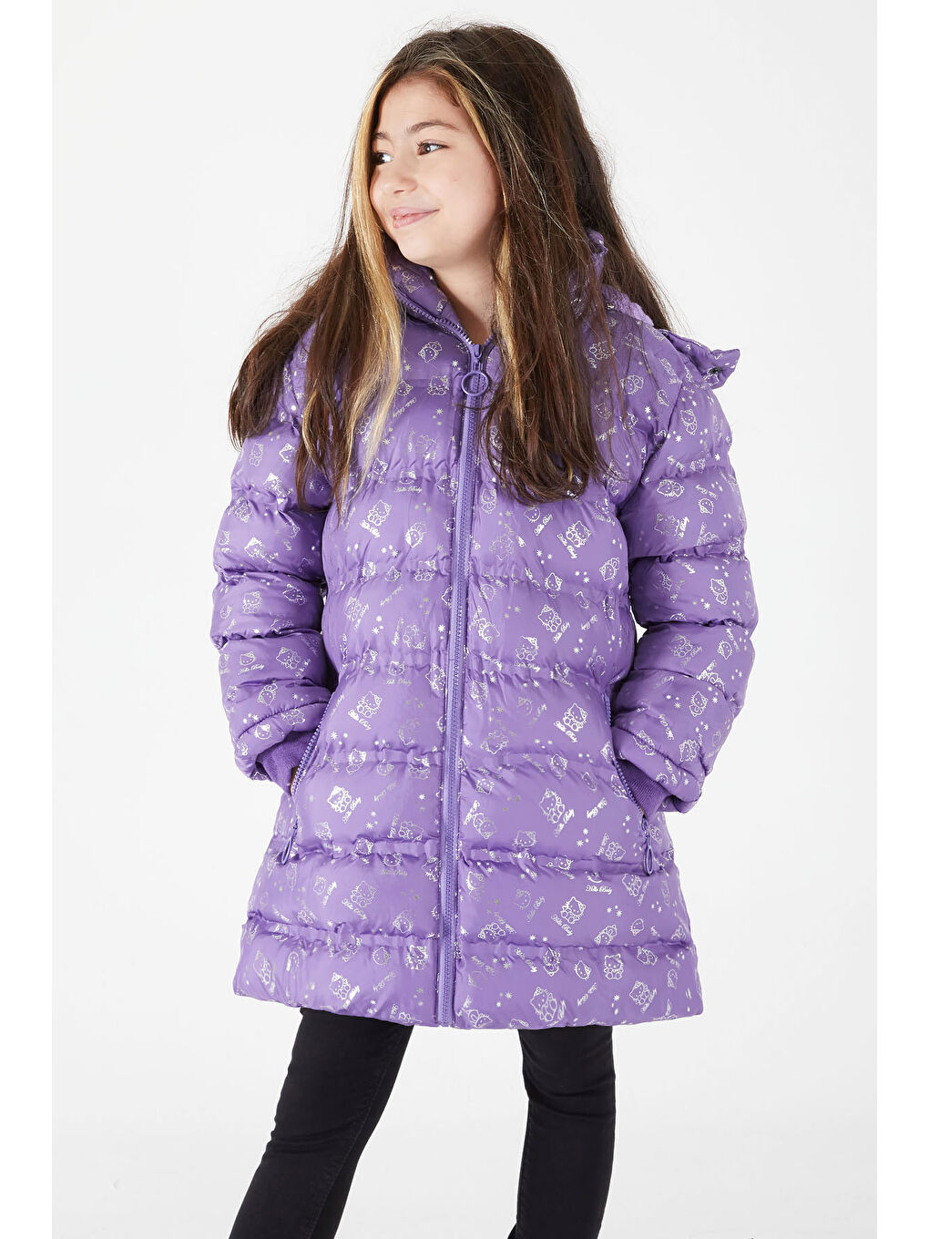 Kız Çocuk Karakter Baskılı Şişme Mont Lila 15550-1
