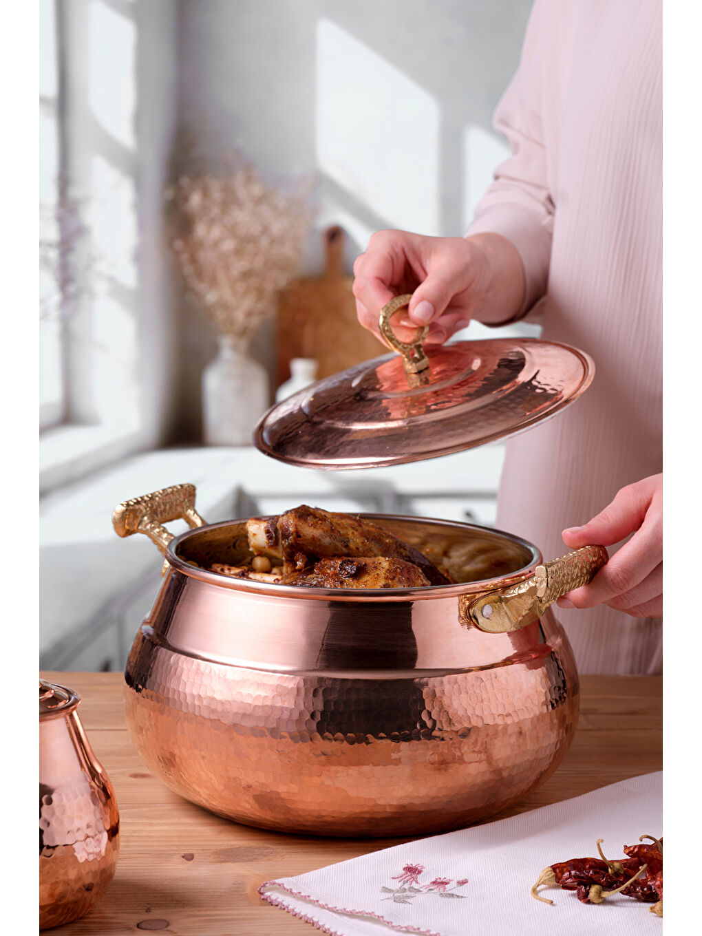 Turuncu Göbeklitepe Bakır Güveç Tencere 22 cm-1