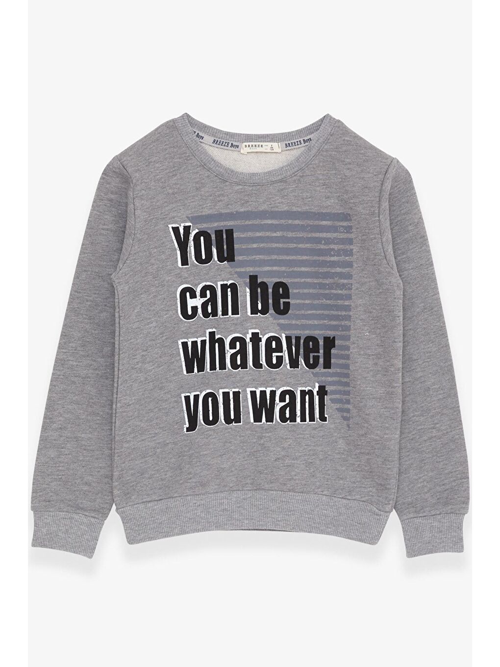 Erkek Çocuk Sweatshirt Yazı Baskılı Koyu Gri Melanj (8-14 Yaş)