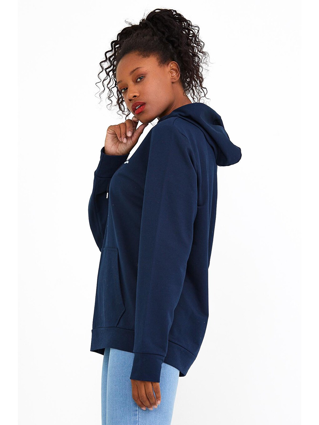 Lacivert Kadın Kapüşonlu Regular Fit Tokya Baskılı Sweatshirt Spr22swk164