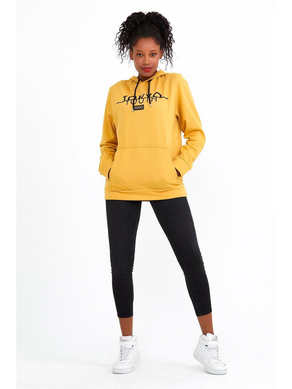 Sarı Kadın Kapüşonlu Regular Fit Tokya Baskılı Sweatshirt Spr22swk164