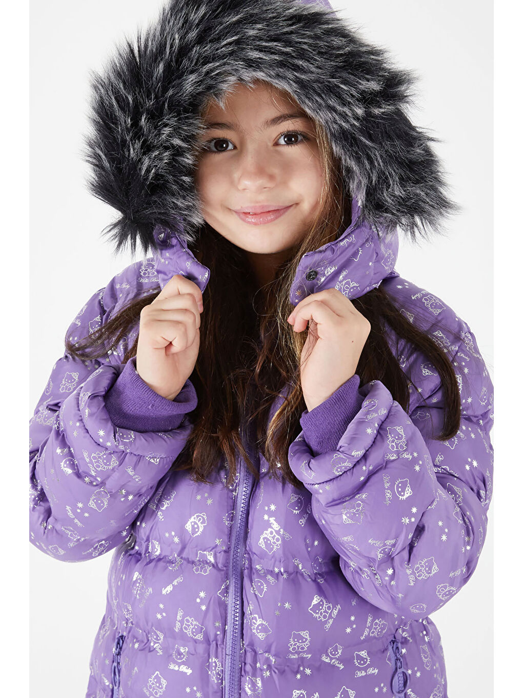 Kız Çocuk Karakter Baskılı Şişme Mont Lila 15550-4