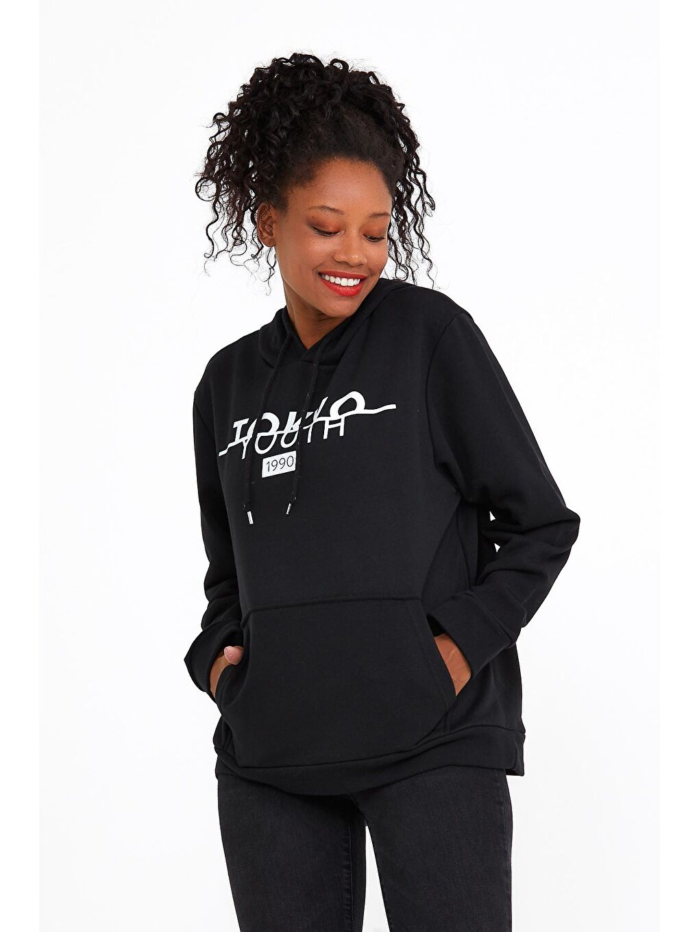 Süperlife Siyah Kadın Kapşonlu Regular Fit Tokya Baskılı Sweatshirt SPR22SWK164 - 2