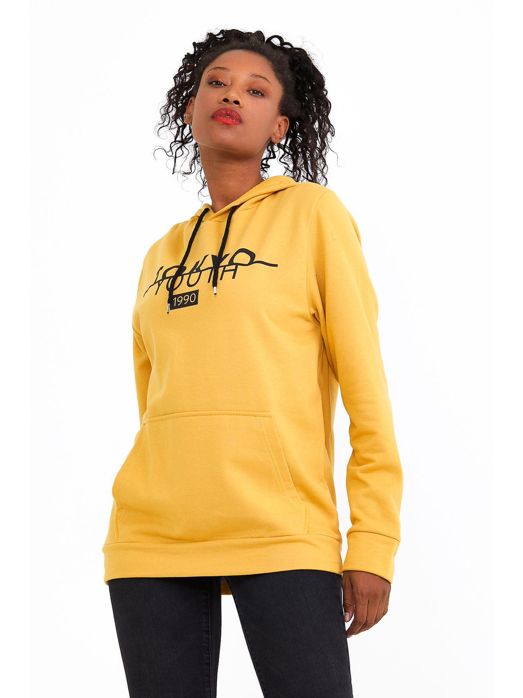 Sarı Kadın Kapüşonlu Regular Fit Tokya Baskılı Sweatshirt Spr22swk164-2