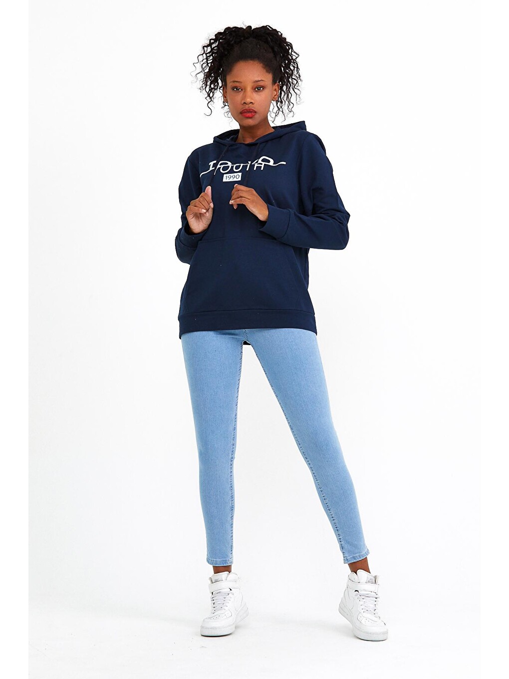 Lacivert Kadın Kapüşonlu Regular Fit Tokya Baskılı Sweatshirt Spr22swk164-3