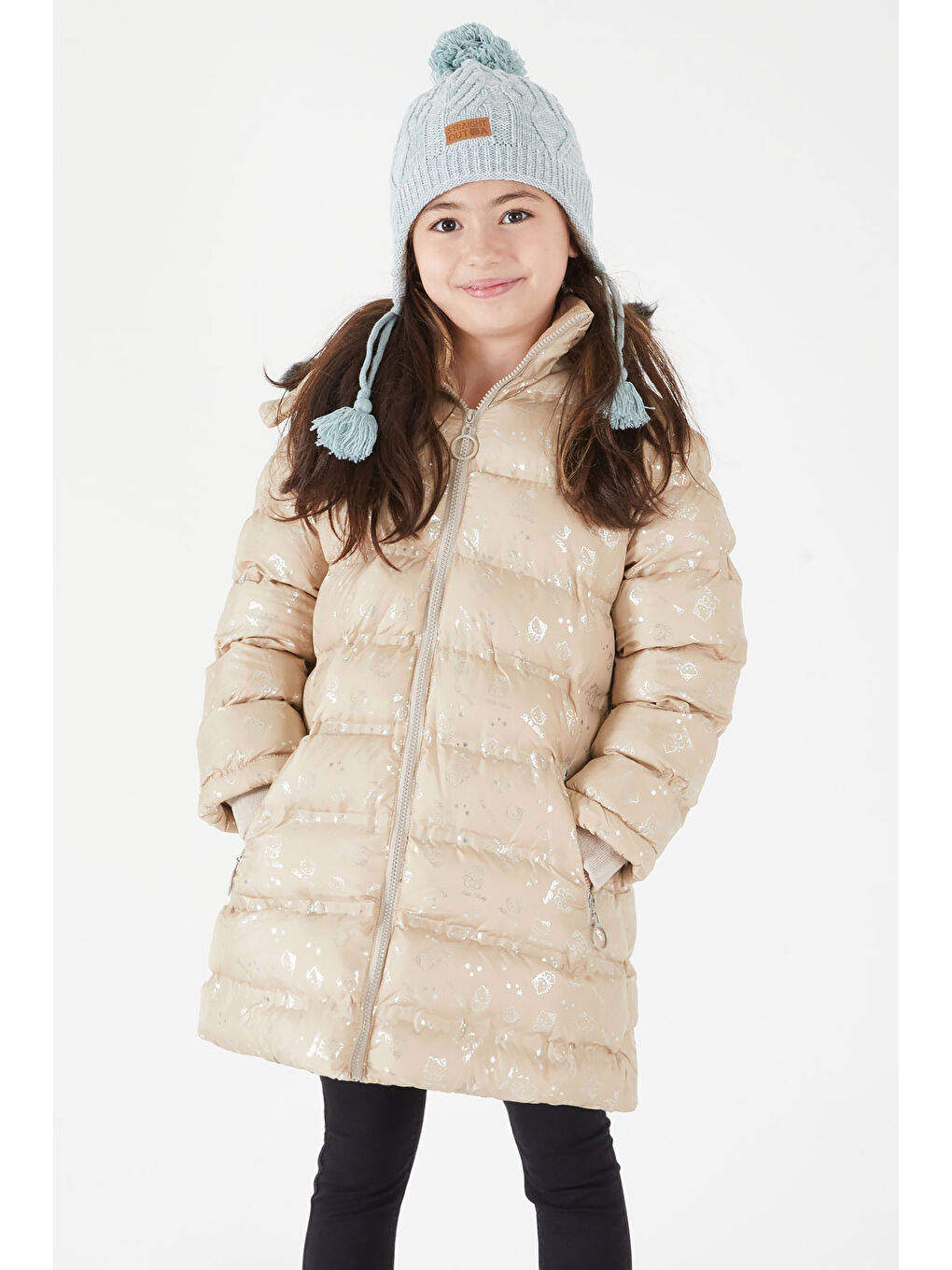 Kız Çocuk Karakter Baskılı Şişme Mont Bej 15552-1