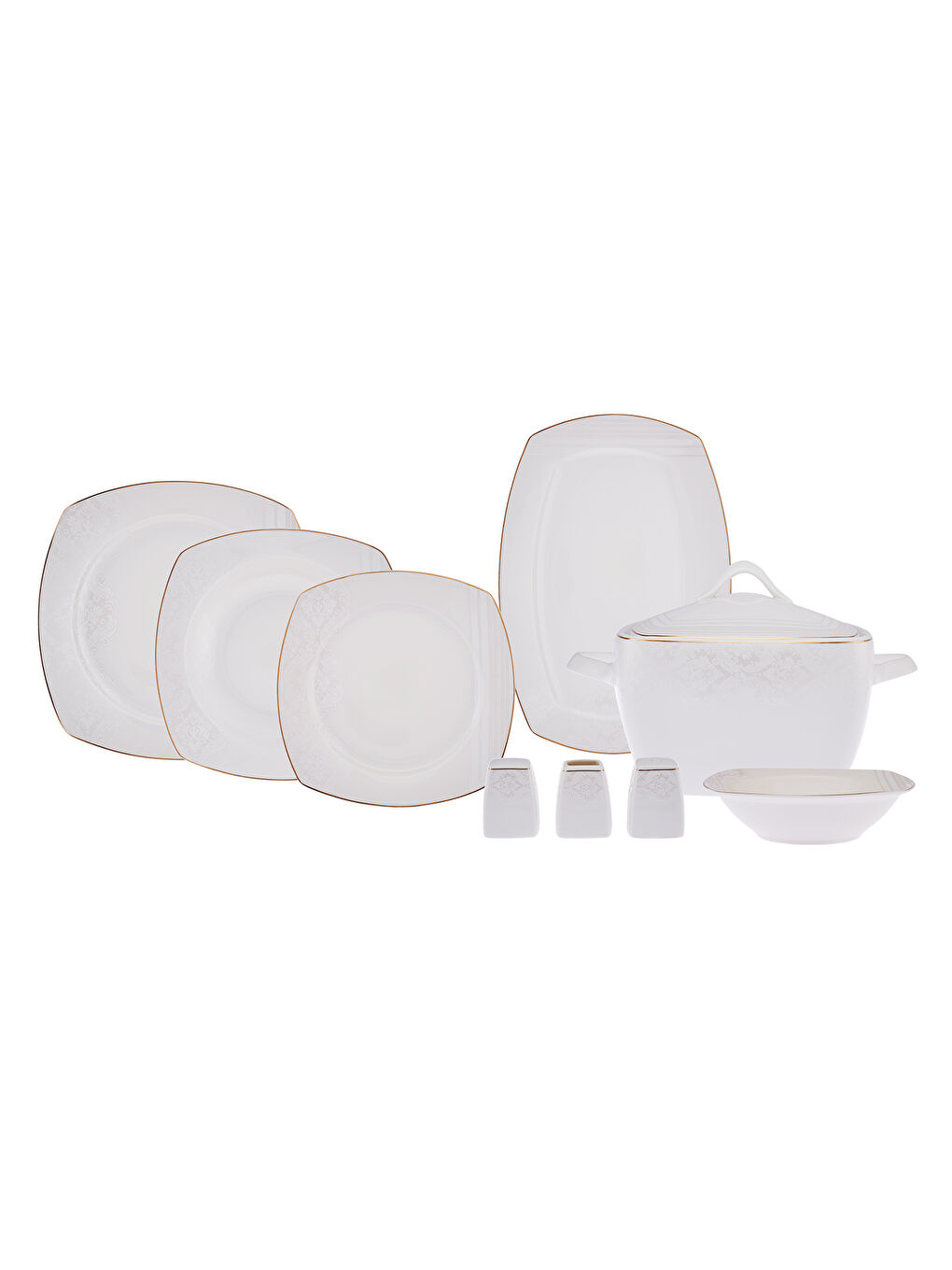 Beyaz Bone Yeni Nilüfer 60 Parça 12 Kişilik Yemek Takımı Yarım Kare-6