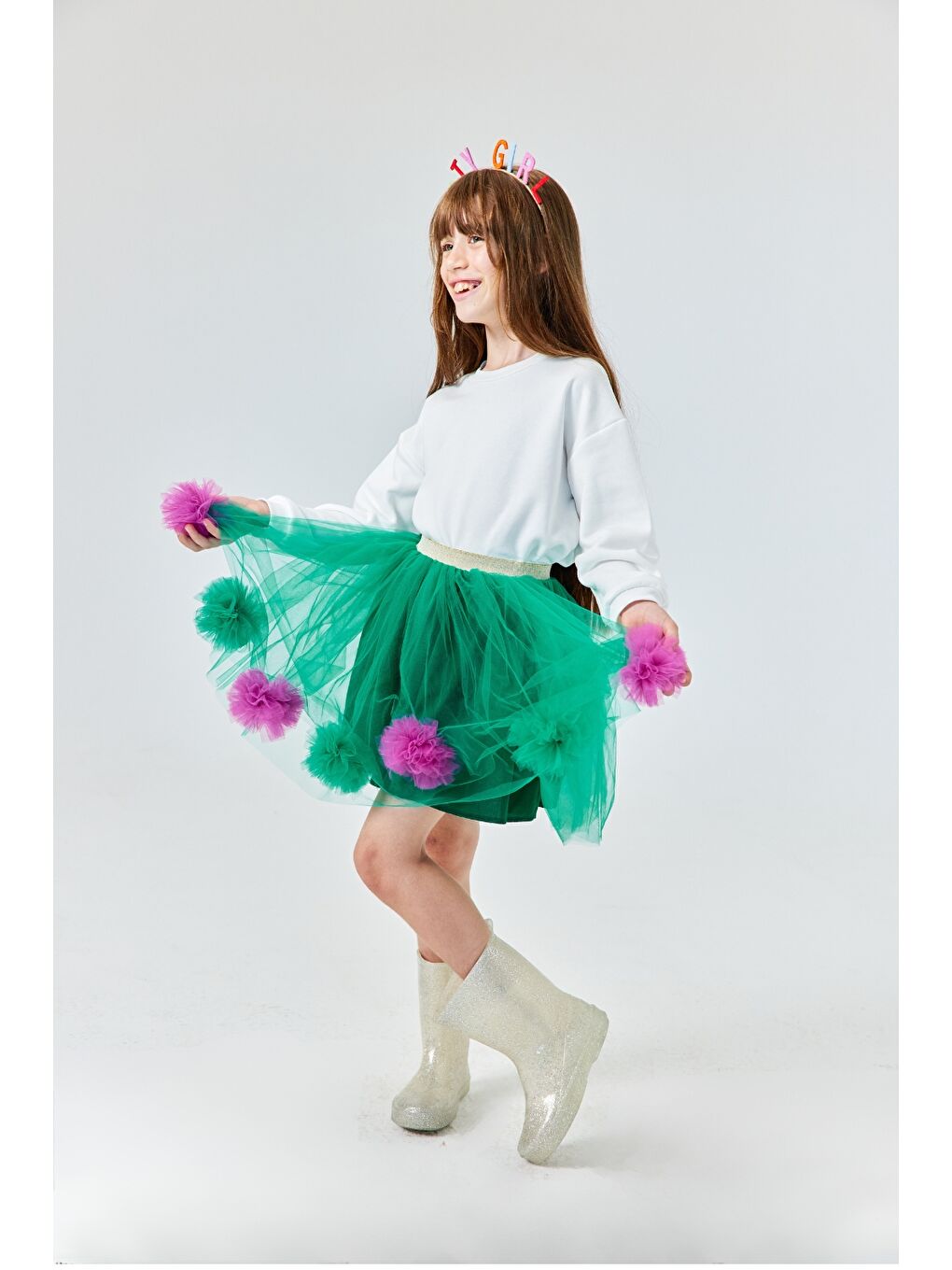 Turuncu Ponpon Detaylı Kız Çocuk Etek - Hilda-2