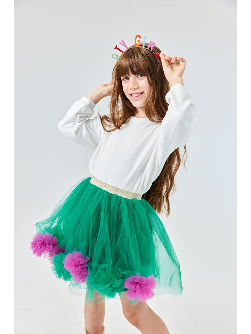 Turuncu Ponpon Detaylı Kız Çocuk Etek - Hilda-3