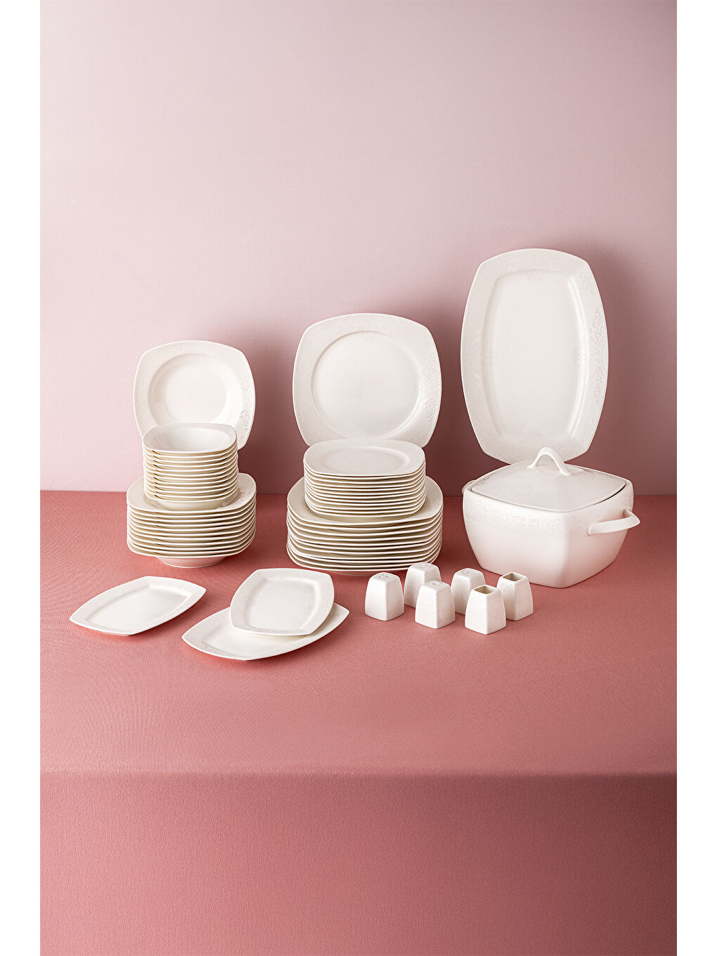 Beyaz Bone Yeni Begonya 12 Kişilik Yemek Takımı 60 Parça Yarım Kare-1