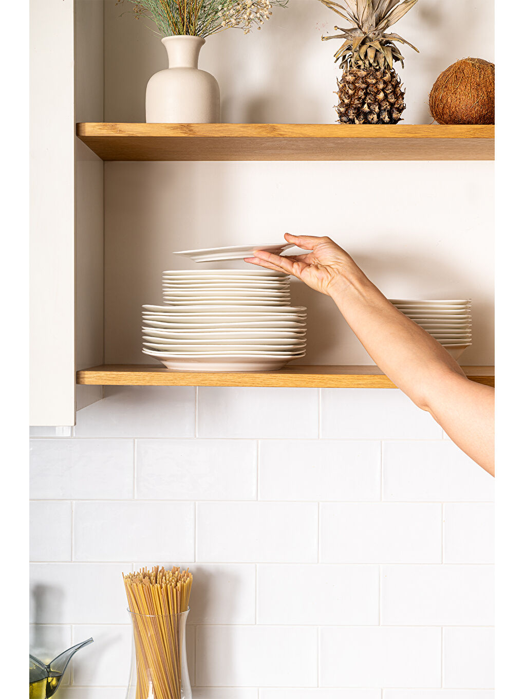 Beyaz Bone Yeni Begonya 12 Kişilik Yemek Takımı 60 Parça Yarım Kare-5