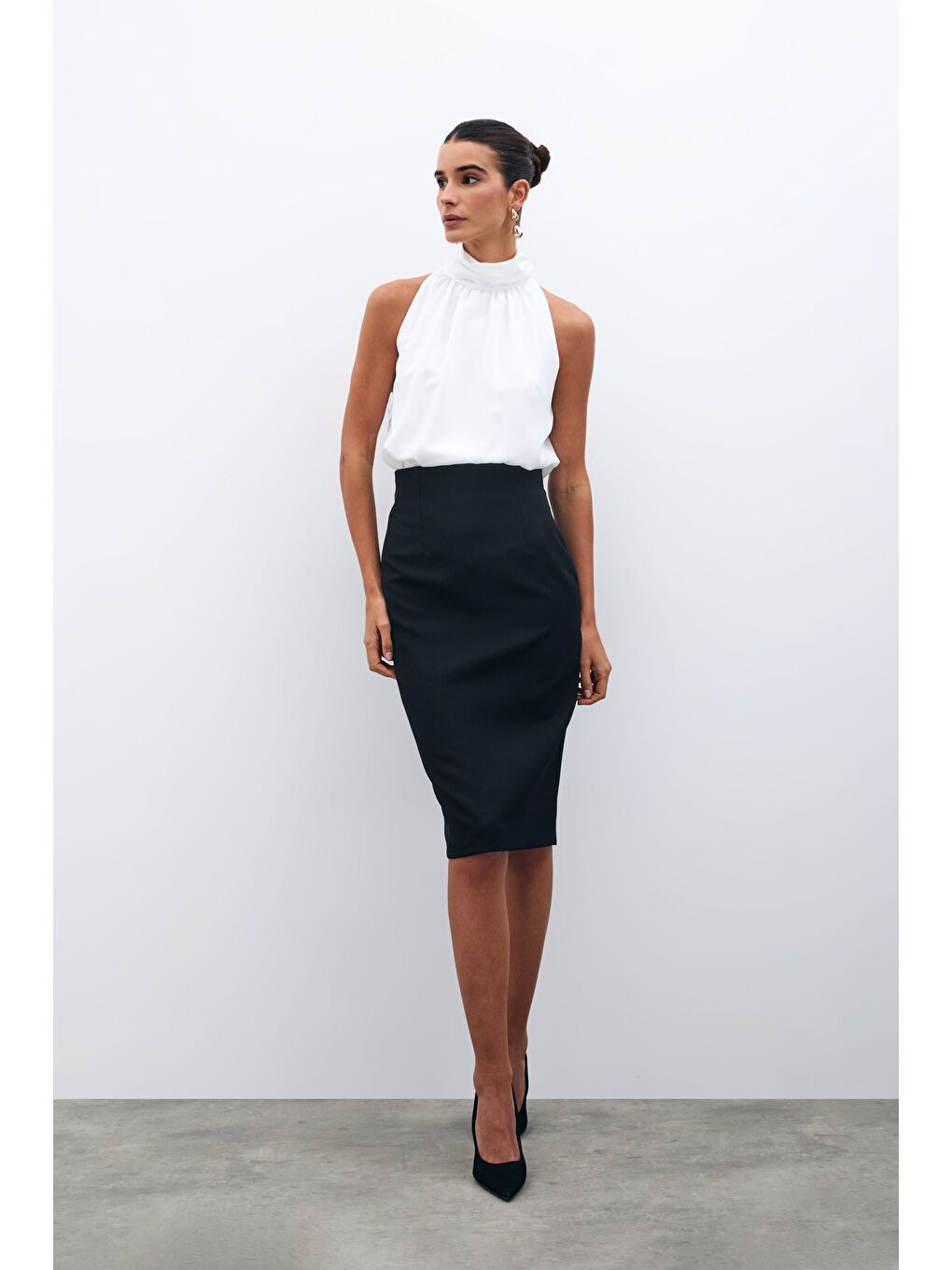 Düz Kalem Etek - Siyah-4