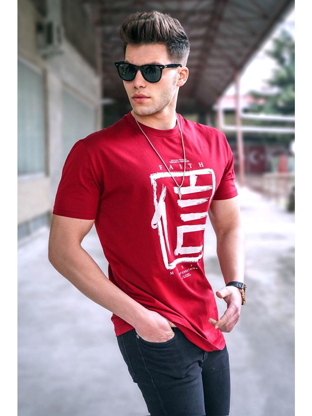 Madmext Madmext Baskılı Bordo Oversize T-Shirt 5390