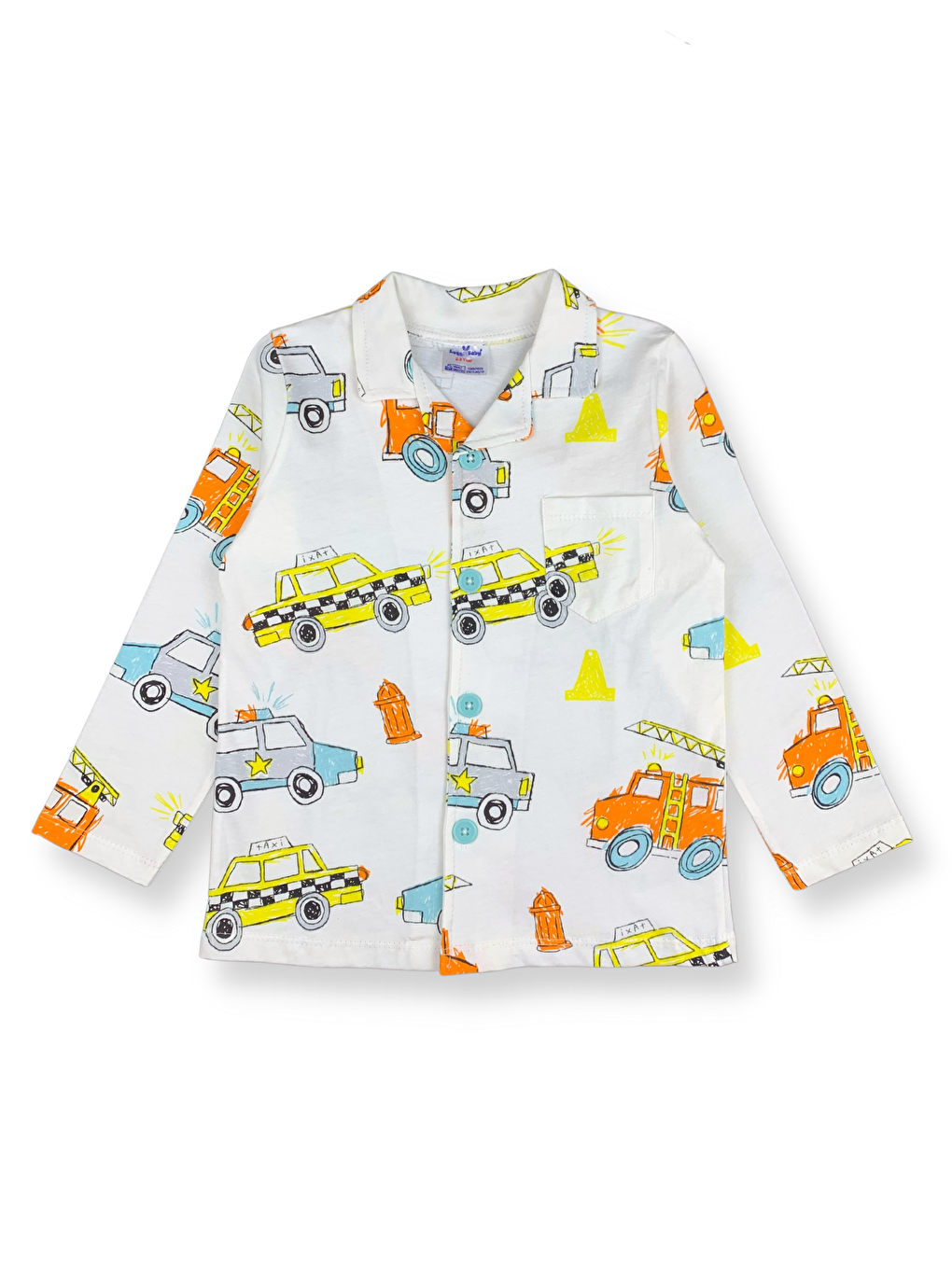 Turuncu Gömlek Yaka Baskılı Uzun Kollu Erkek Çocuk Pijama Takımı-1