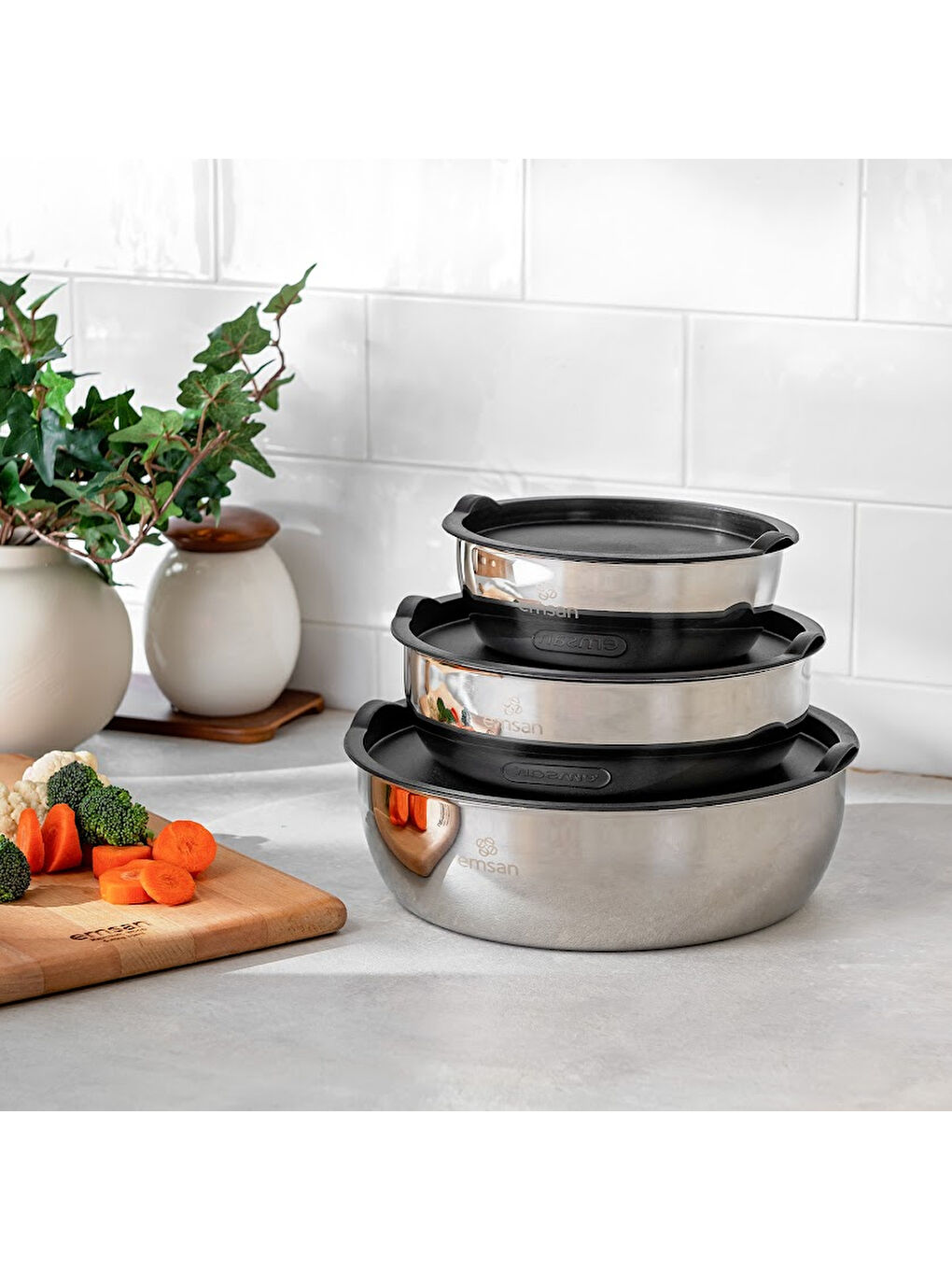 Gri Bella Kısa Midi 3'lü Çelik Saklama Kabı-6