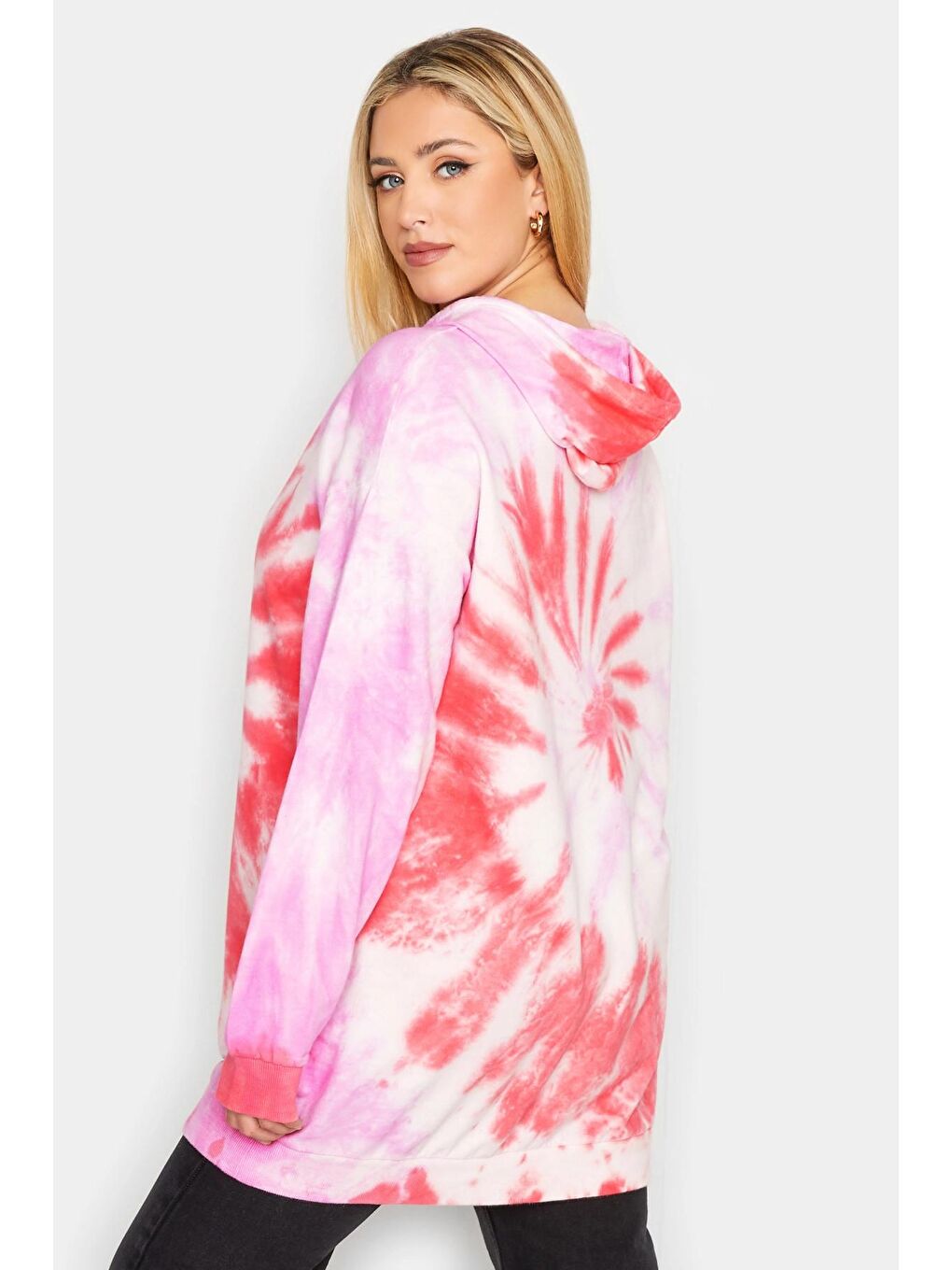 Stil Diva Pembe Büyük Beden Batik Desen Uzun Kollu Kapüşonlu Sweatshirt 301590 - 3