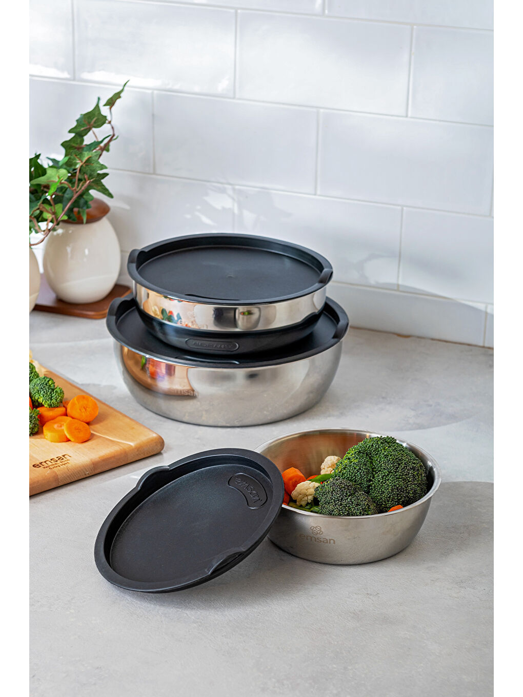 Gri Bella Kısa Midi 3'lü Çelik Saklama Kabı-3