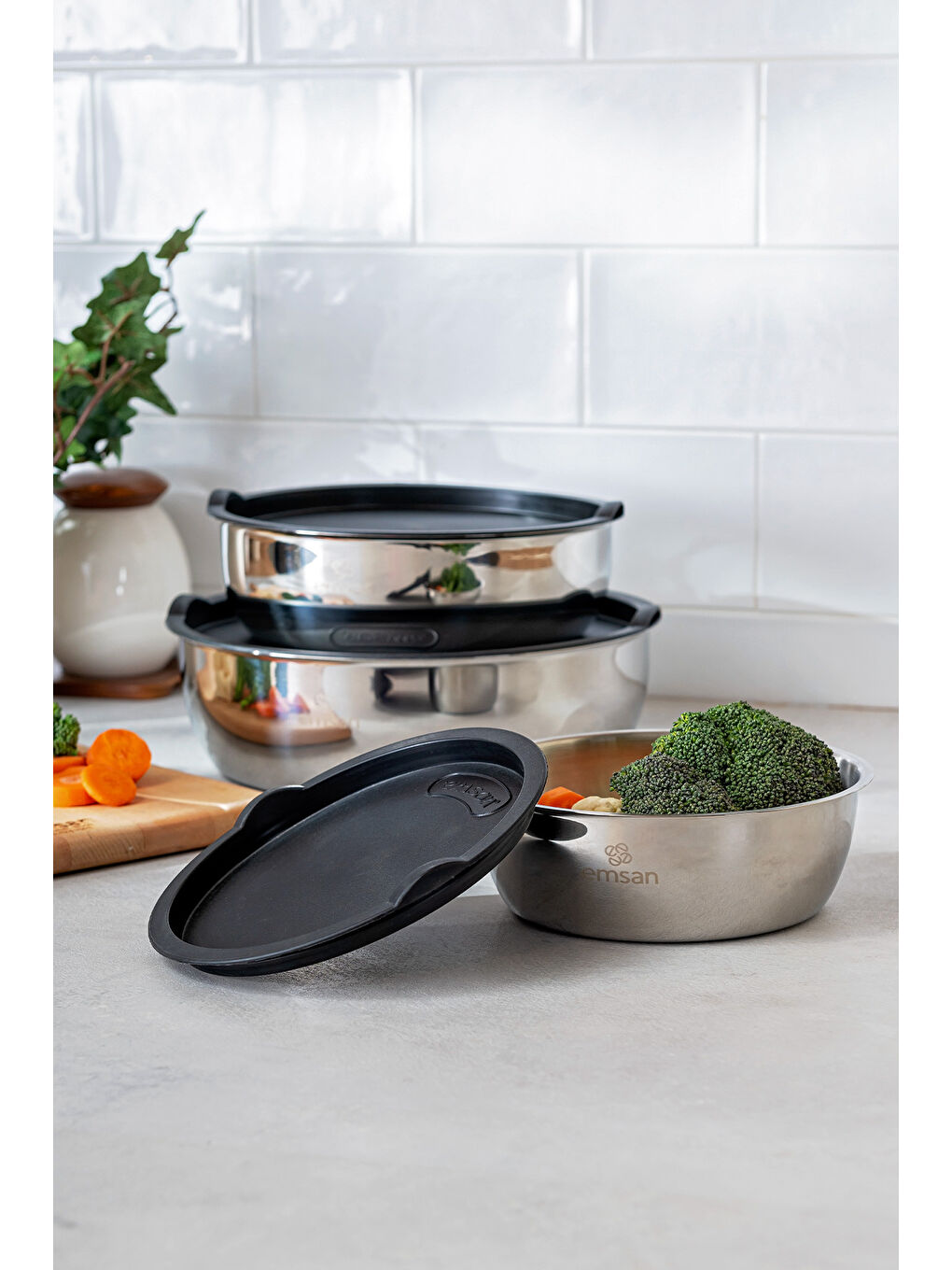 Gri Bella Kısa Midi 3'lü Çelik Saklama Kabı-5